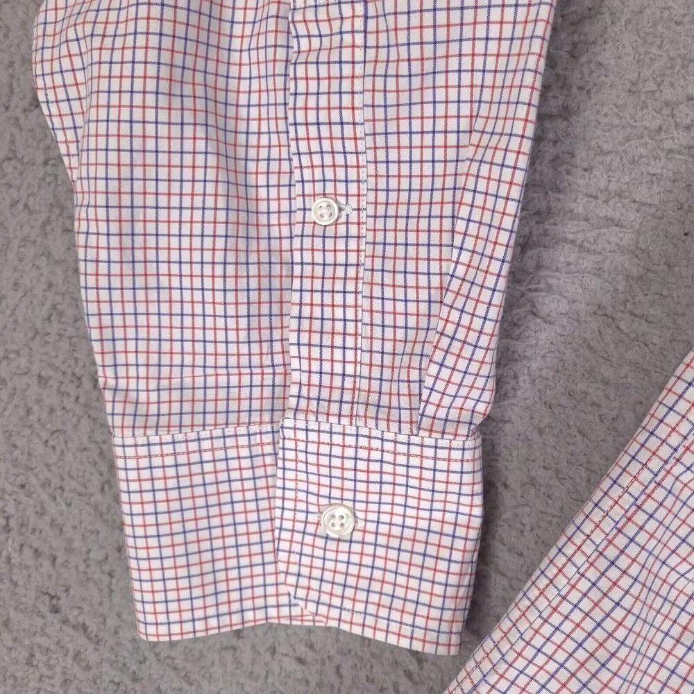 J Crew Shirt Mens XL White Blue Red Plaid 2 Ply‎ Cotton Button Down Long Sleeve